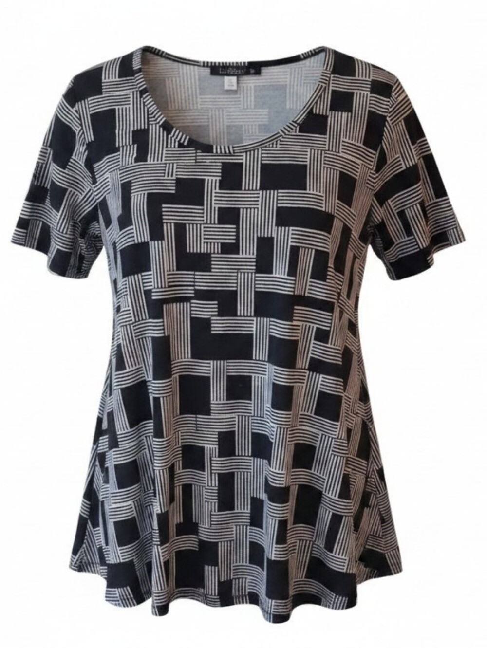 LuLaRoe Womens T-shirt Short Sleeve Black/White Loose Fit Scooped Neck Size S